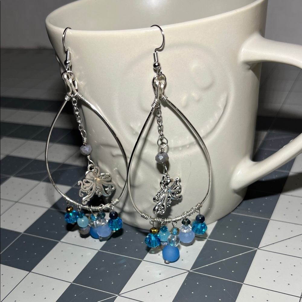 Silver and Blue Charm Drop Earrings - Picture 1 of 3